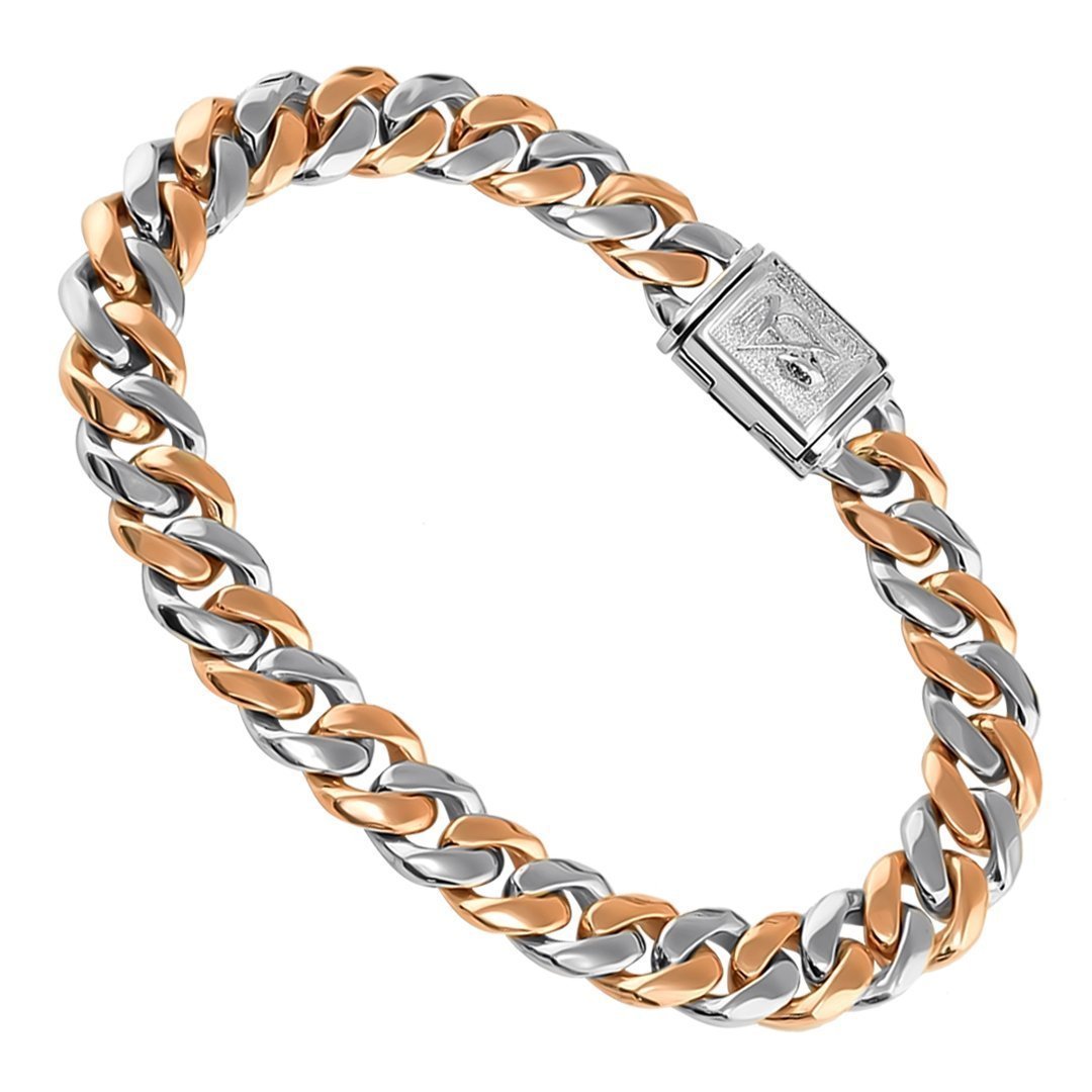 14K Two Tone Gold Cuban Bracelet 9.5 mm