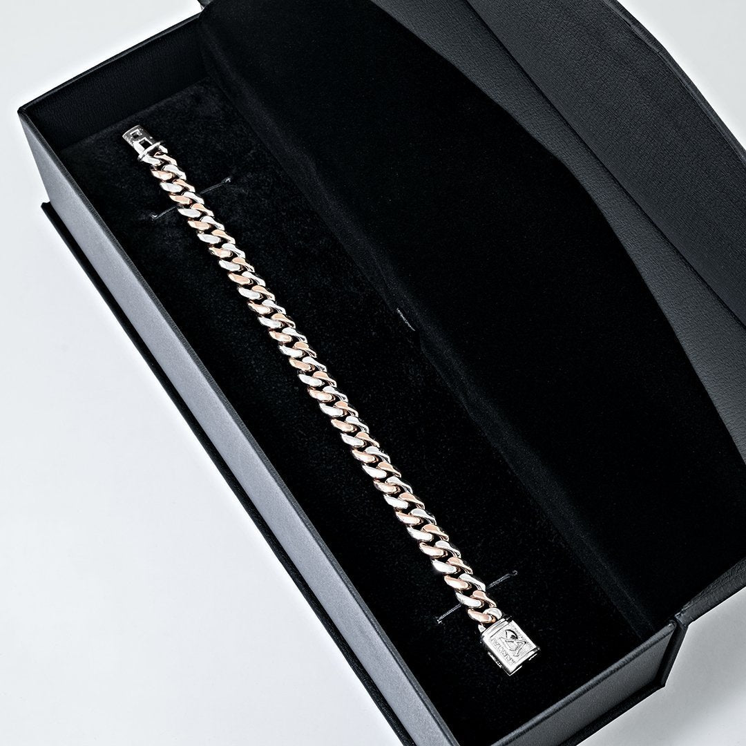 14K Two Tone Gold Cuban Bracelet 9.5 mm