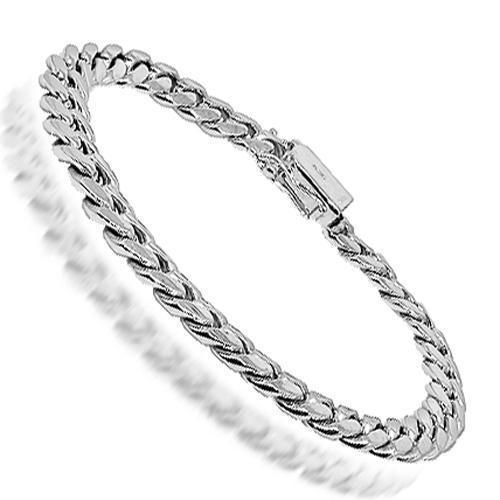 14K White Solid Gold Mens Cuban Bracelet 8 mm