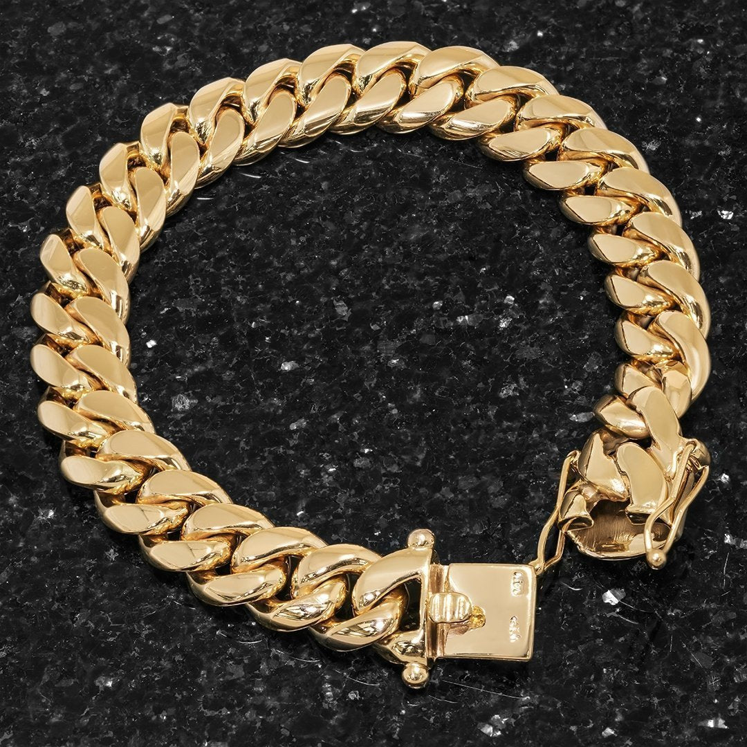 14k Yellow Gold Cuban Link Bracelet 13 mm