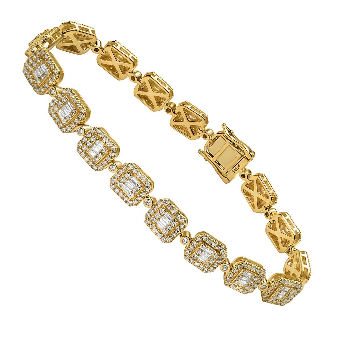 14K Yellow Gold Diamond Emerald Bracelet 5.31 Ctw