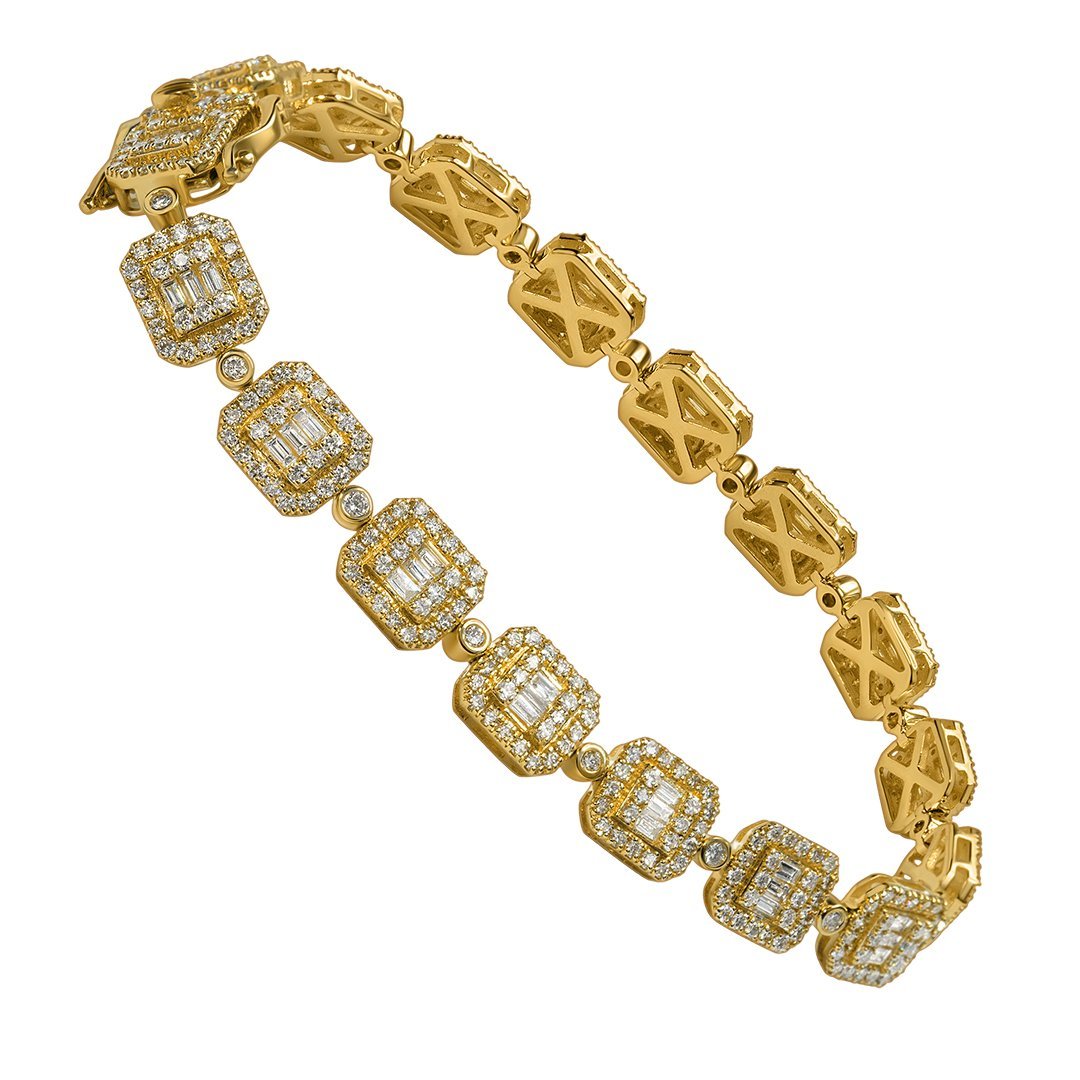 14K Yellow Gold Diamond Emerald Bracelet 5.31 Ctw