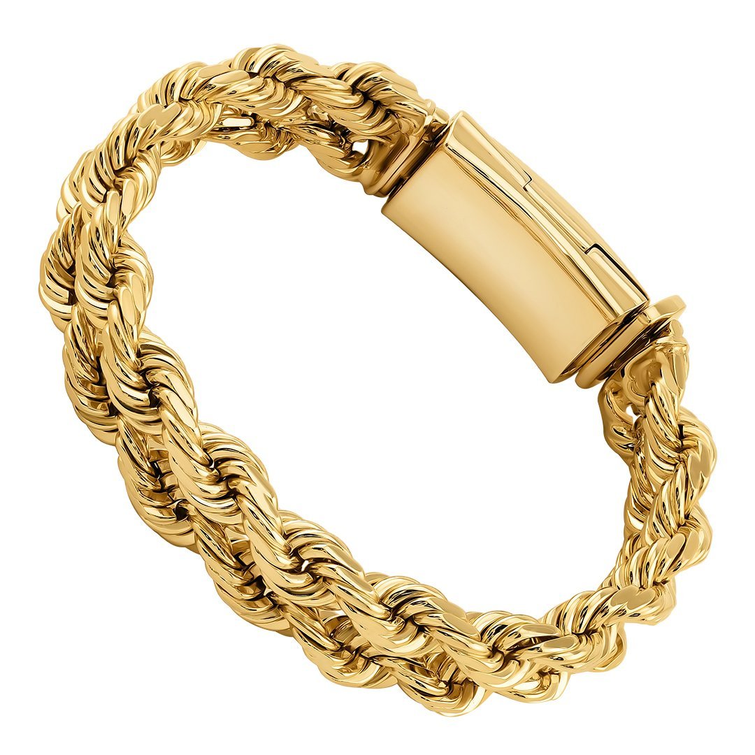 14K Yellow Gold Double Rope LINK BRACELET 13 mm