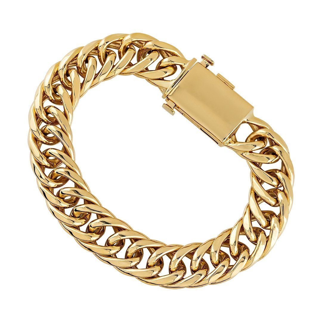 Nuragold 10k Yellow Gold 9mm Royal Monaco Miami Cuban Link Chain Bracelet,  Mens Jewelry Fancy Box Clasp 7
