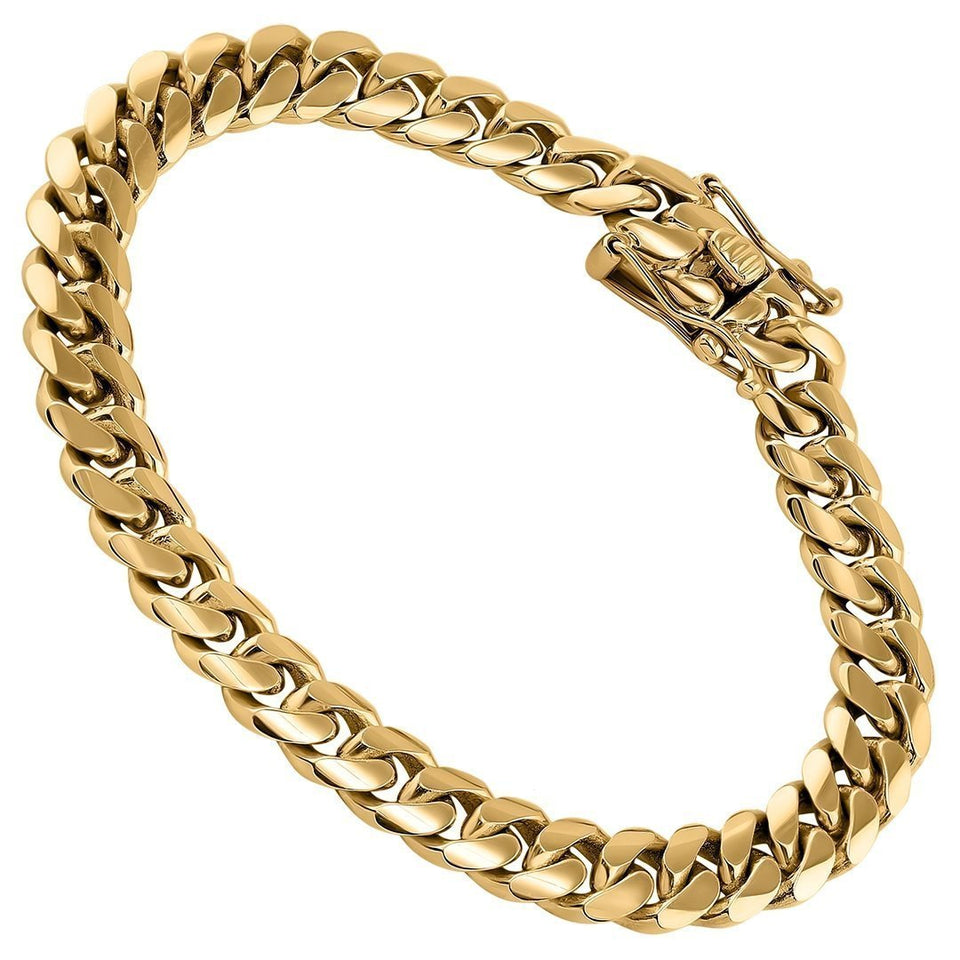 14K Yellow Solid Gold Miami Cuban Link Bracelet 9 mm – Avianne