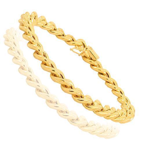 14K Yellow Gold Semi-Solid Mens Cuban Bracelet 9 mm