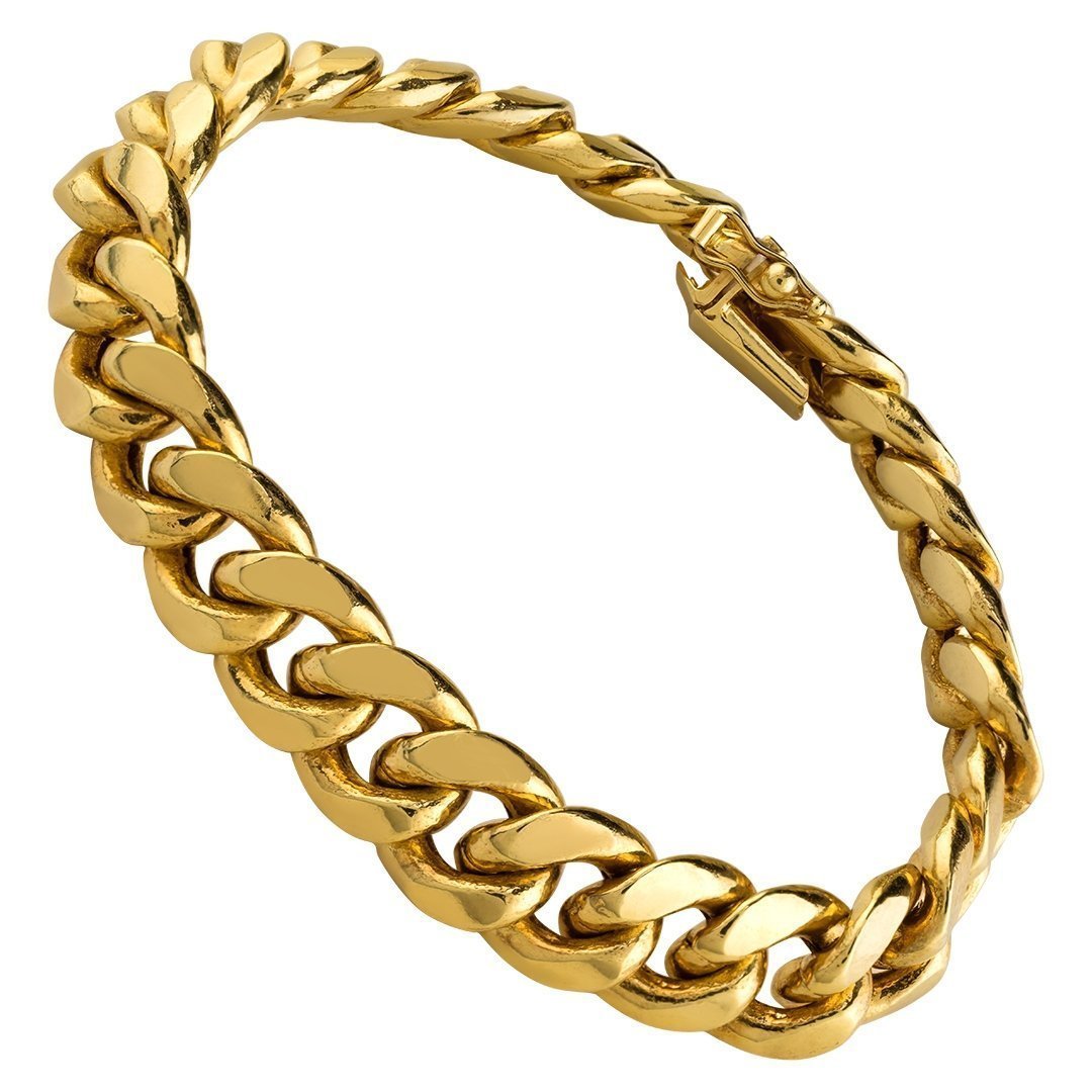 14K Yellow Solid Gold Mens Curb Bracelet 11 mm – Avianne Jewelers