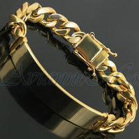 Thumbnail for 14K Yellow Solid Gold Cuban Mens ID Bracelet 11 mm