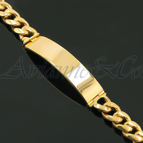 14K Yellow Solid Gold Cuban Mens ID Bracelet 11 mm