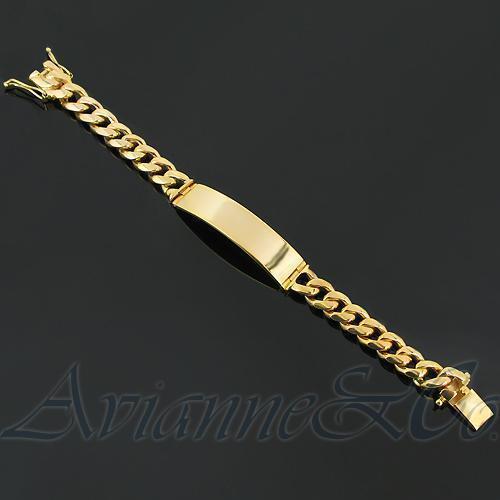14K Yellow Solid Gold Cuban Mens ID Bracelet 11 mm