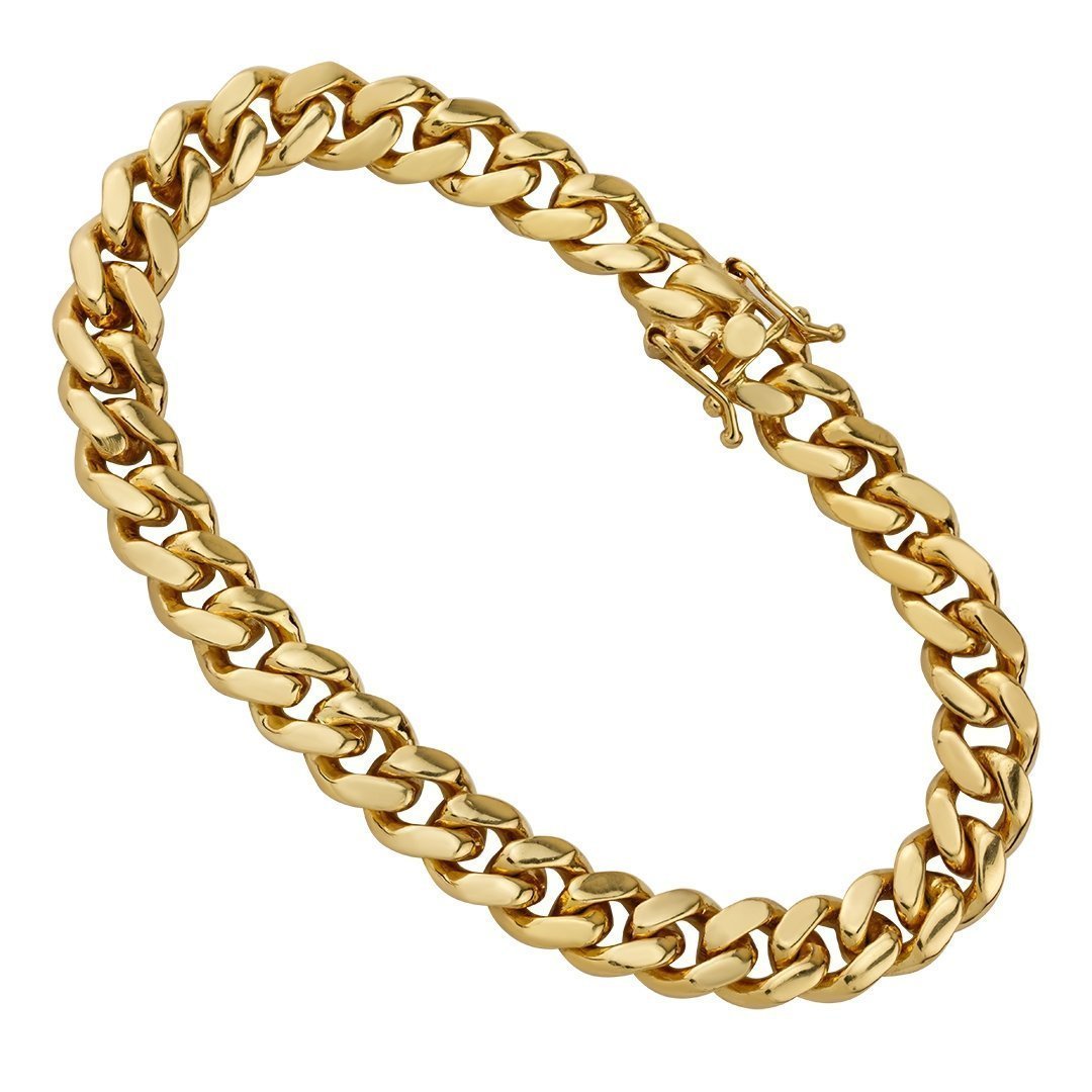14K Yellow Solid Gold Mens Cuban Bracelet mm - Main Image