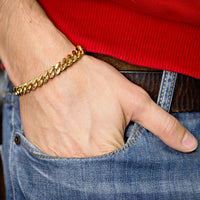 Thumbnail for 14K Yellow Solid Gold Mens Cuban Bracelet 9.5 mm