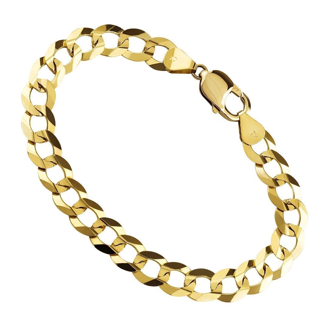 14K Yellow Solid Gold Mens Curb Bracelet 11 mm