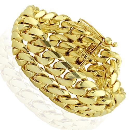 14K Yellow Solid Gold Mens Double Cuban Link Bracelet 23 mm