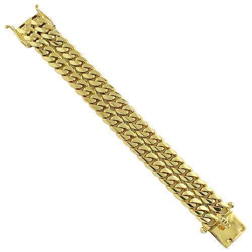 14K Yellow Solid Gold Mens Double Cuban Link Bracelet 23 mm