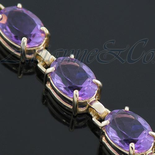 14K Yellow Solid Gold Womens Amethyst Bracelet