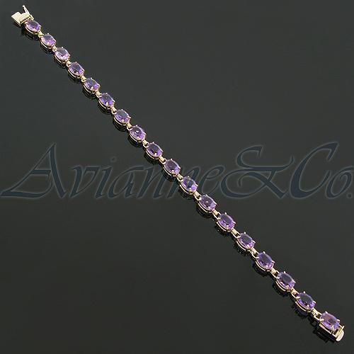 14K Yellow Solid Gold Womens Amethyst Bracelet