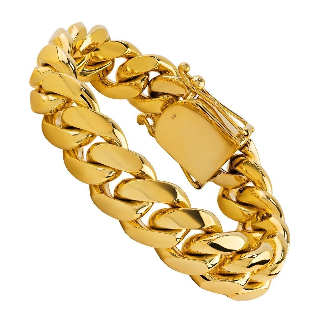 18K Yellow Gold Cuban Bracelet 15.5 mm