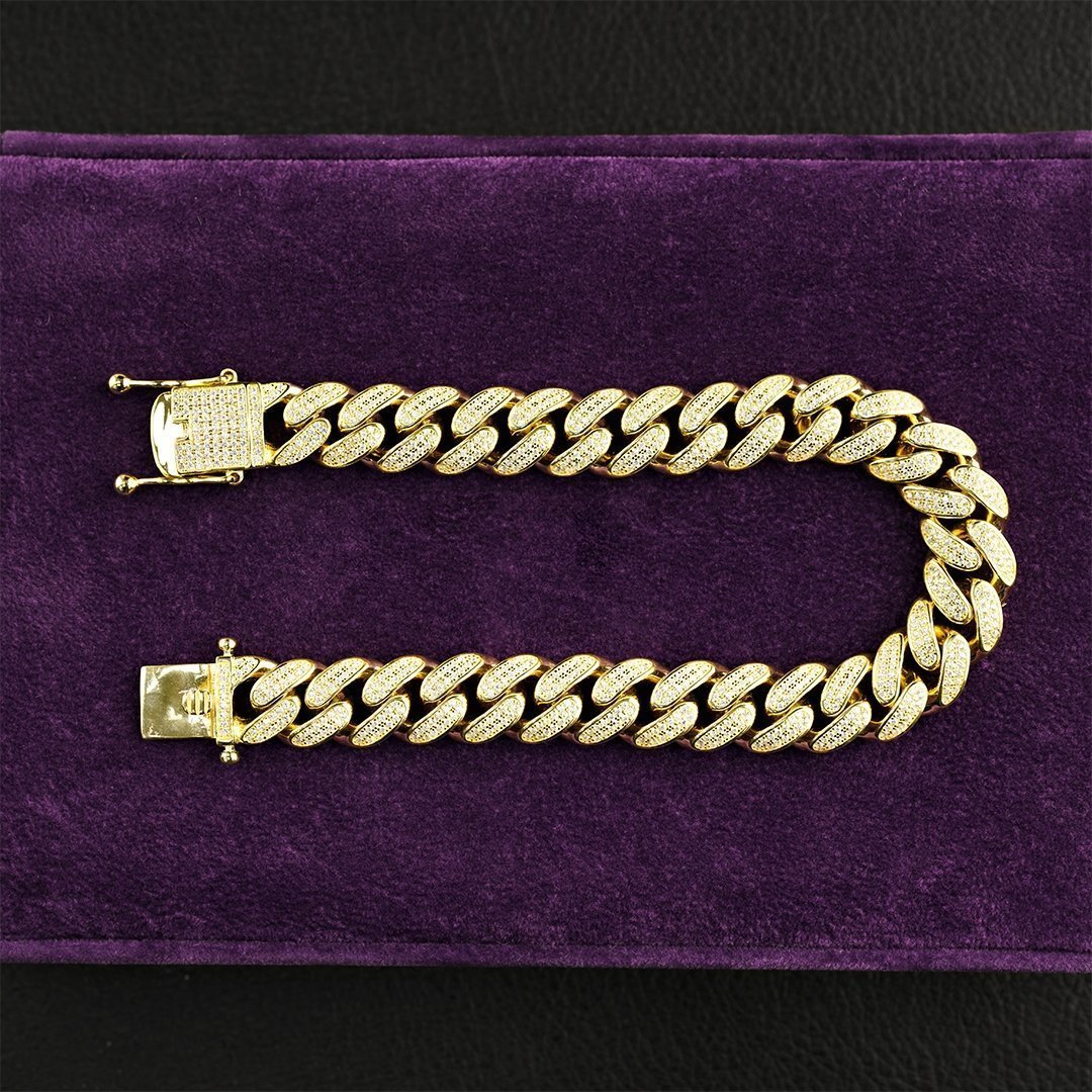 18k Yellow Gold Plated Silver Mens Cubic Zirconia Stones