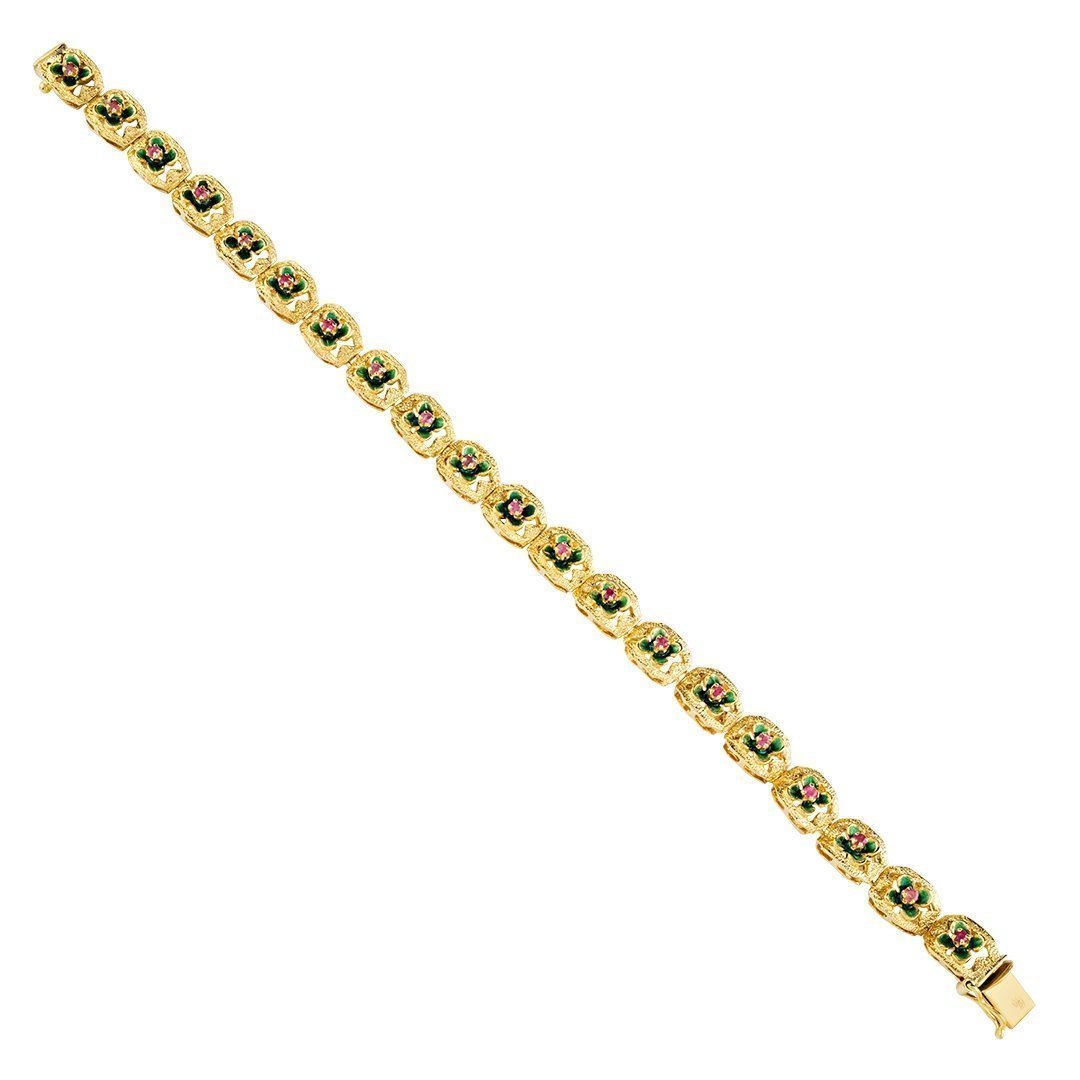 18k Yellow Gold Ruby Flower Bracelet 7.5 mm 1 Ctw