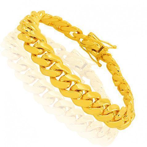 925 Sterling Silver Yellow Gold Plated Mens Cuban Bracelet