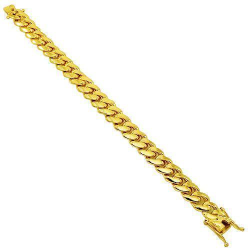 925 Sterling Silver Yellow Gold Plated Mens Cuban Bracelet
