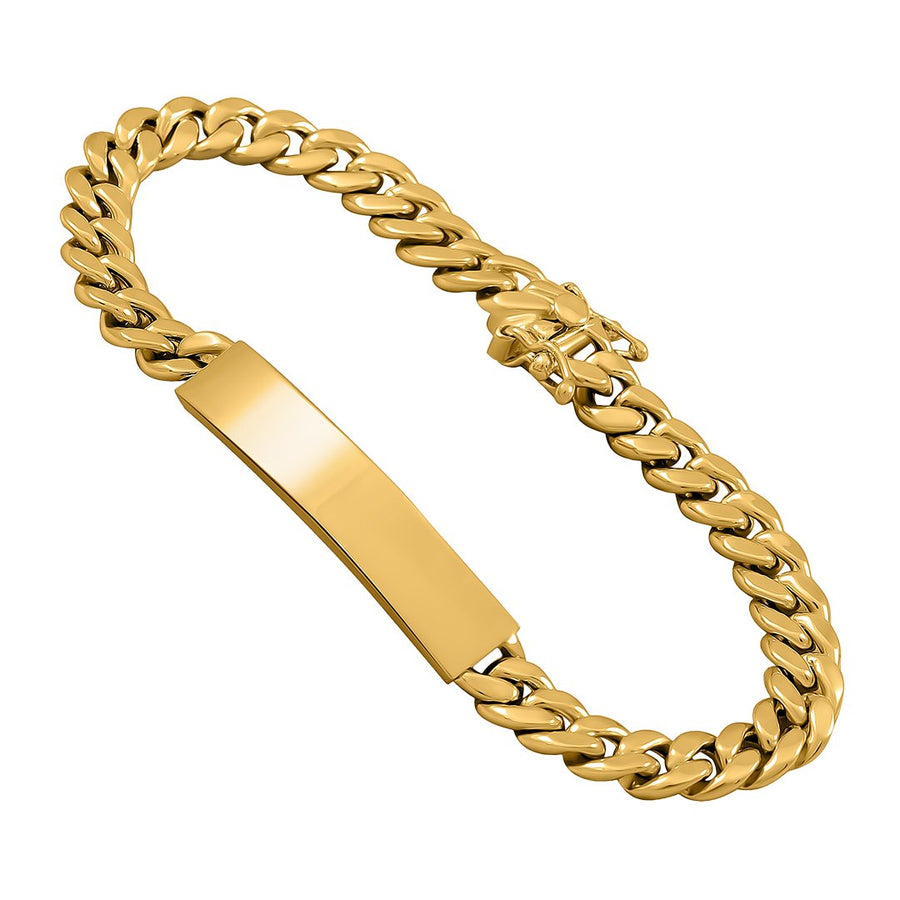 Pulsera cubana personalizable con placa de nombre en oro amarillo de 14 quilates