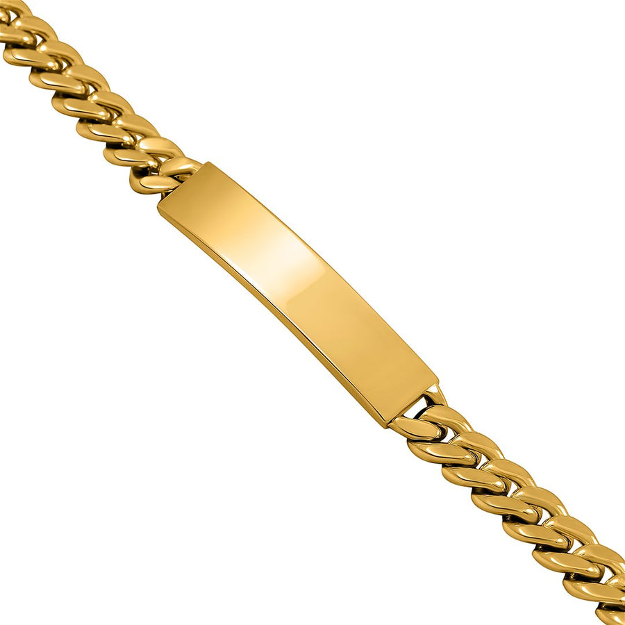 Pulsera cubana personalizable con placa de nombre en oro amarillo de 14 quilates