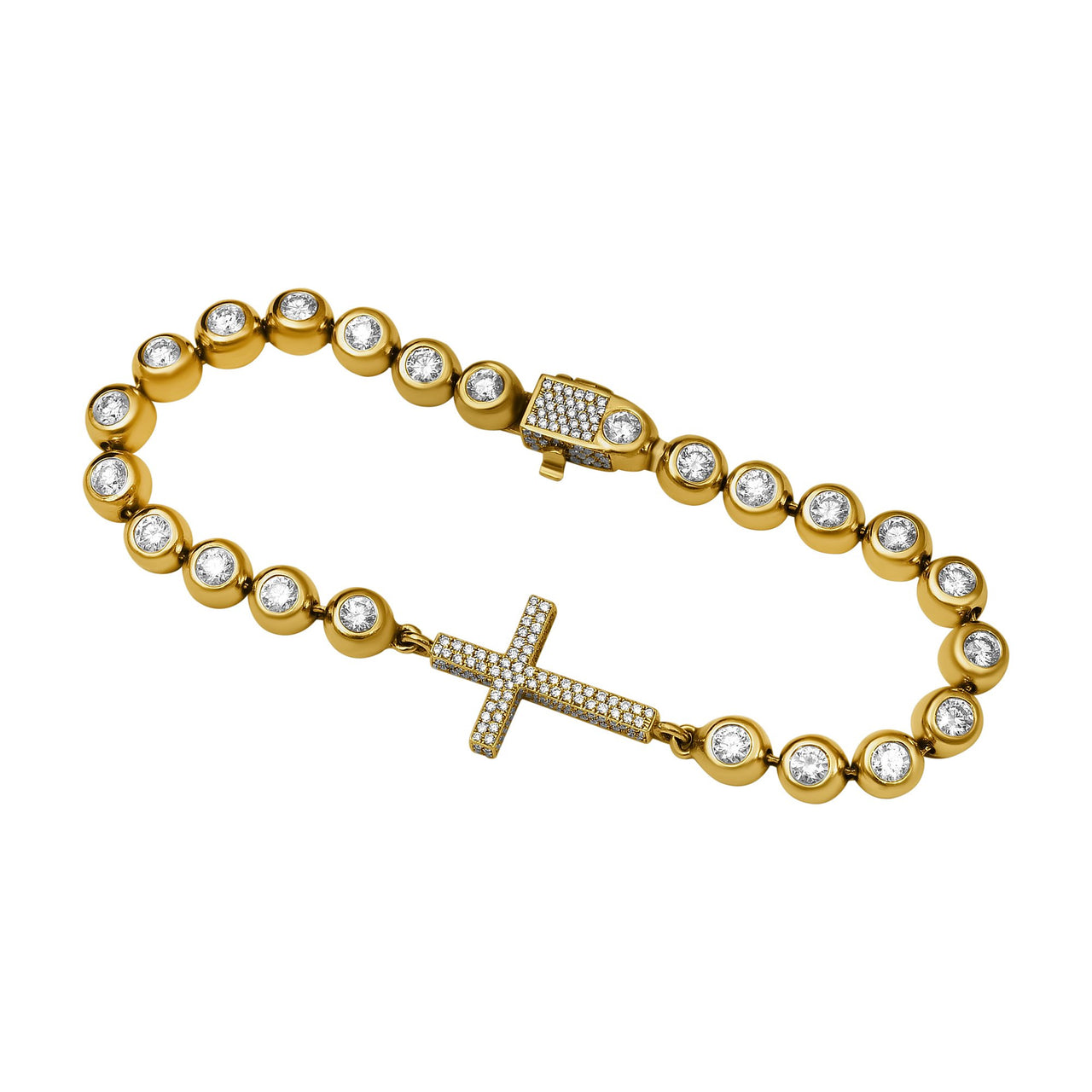 14k Yellow Gold Diamond Cross Bracelet 5 Ctw