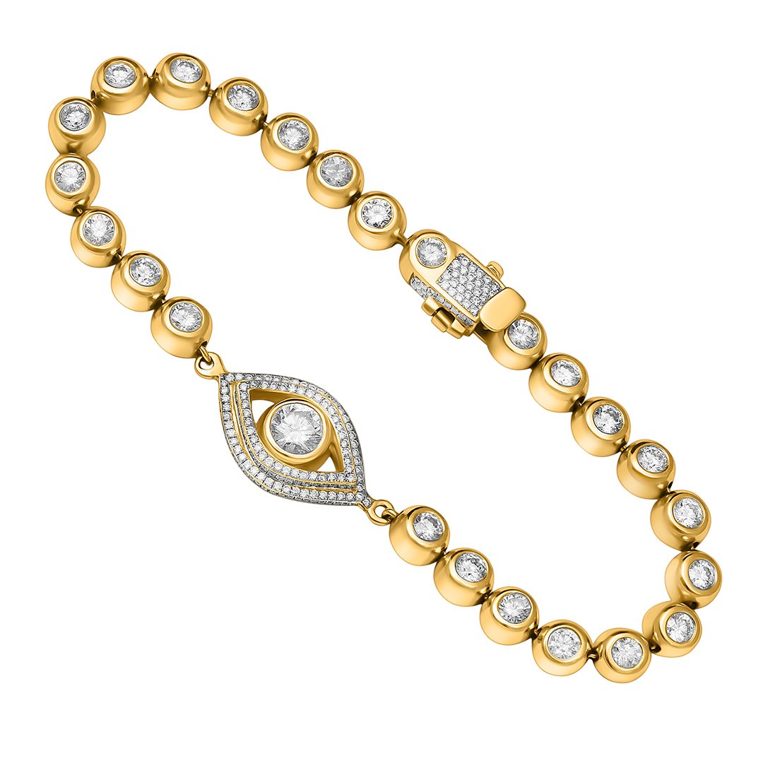 14k Yellow Gold Diamond Eye Bracelet 6.71 Ctw