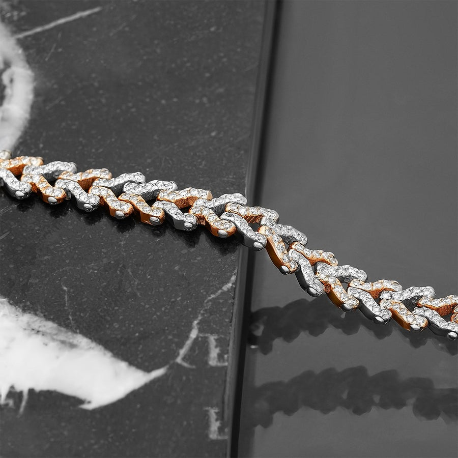 Pulsera de eslabones Avianne de dos tonos con diamantes en oro de 14 k y 8,24 quilates 