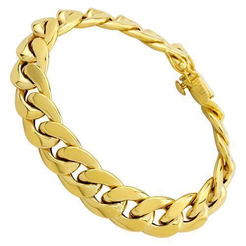Hollow Cuban Link Bracelet in 14k Yellow Gold 15 mm