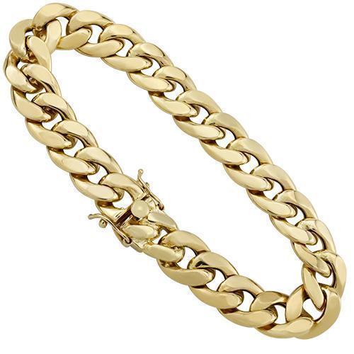 Mens Hollow Cuban Link Bracelet in 10k Yellow Gold