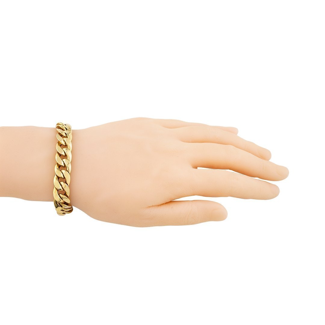 Mens Hollow Cuban Link Bracelet in 10k Yellow Gold