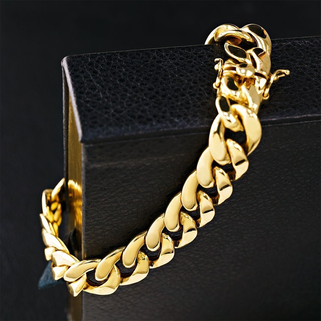 10k Yellow Gold Large Hollow Cuban Link Bracelet 2.5 Ctw CZ