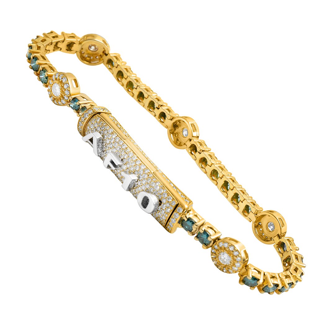 Royal Blue Diamond Tennis Bracelet in 14k Yellow Gold 9.7 CTW