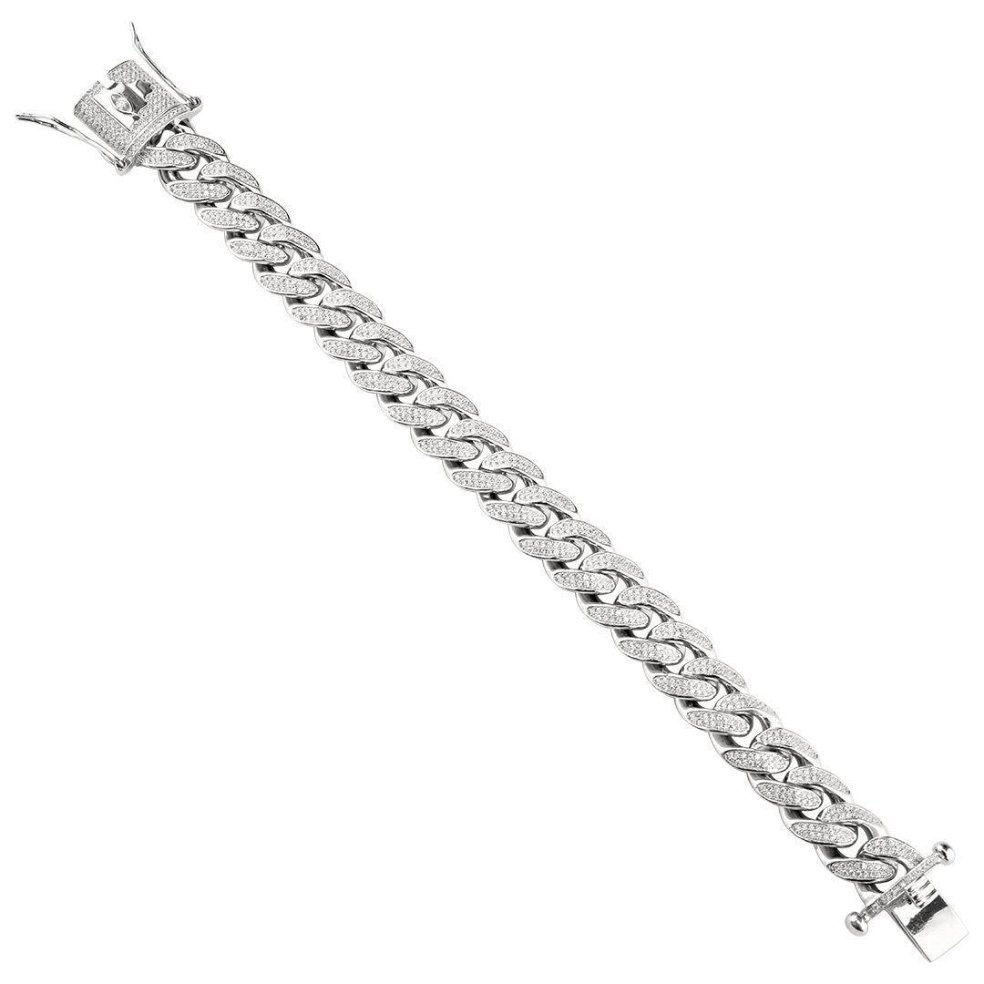 Sterling Silver Lab Created Stones Cuban Link Bracelet 13 mm