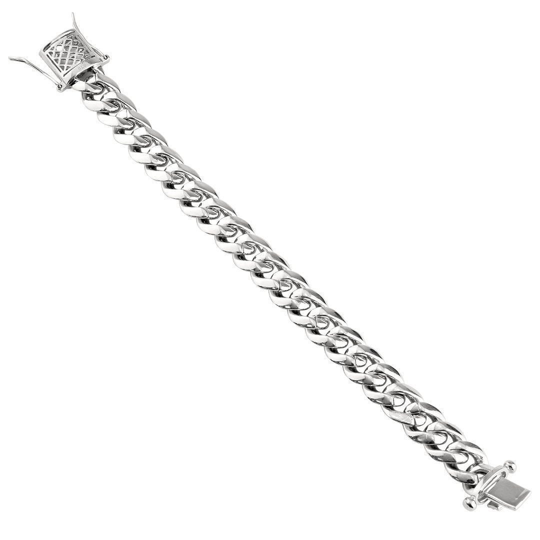 Sterling Silver Lab Created Stones Cuban Link Bracelet 13 mm