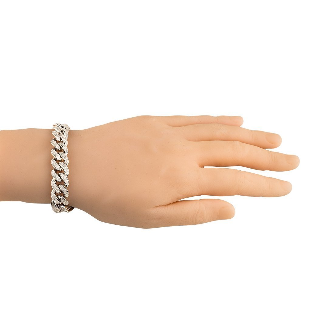 Sterling Silver Lab Created Stones Cuban Link Bracelet 13 mm