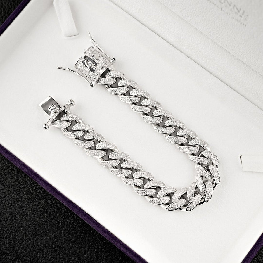 Sterling Silver Lab Created Stones Cuban Link Bracelet 13 mm