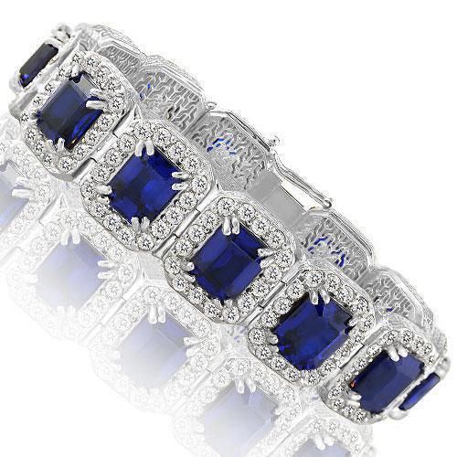 Sterling Silver Rhodium Plated  Semi-Precious Crystal Sapphire Bracelet