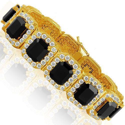 Sterling Silver Yellow Gold Plated Semi-Precious Crystal Onyx Bracelet