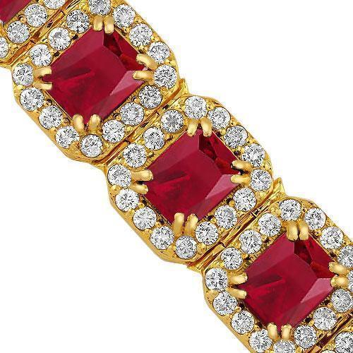 Sterling Silver Yellow Gold Plated Semi-Precious Crystal Ruby Bracelet