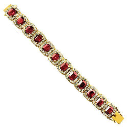 Sterling Silver Yellow Gold Plated Semi-Precious Crystal Ruby Bracelet