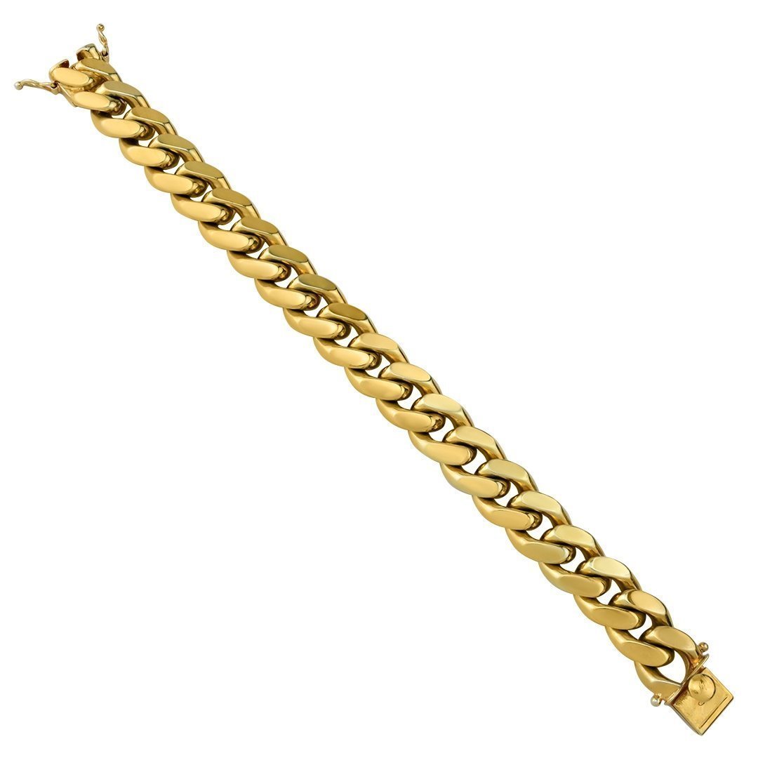 Yellow 14k Gold Plated Sterling Silver Cuban Link Bracelet 14.5 mm