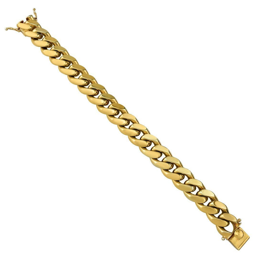 Yellow 14k Gold Plated Sterling Silver Cuban Link Bracelet 14.5 mm