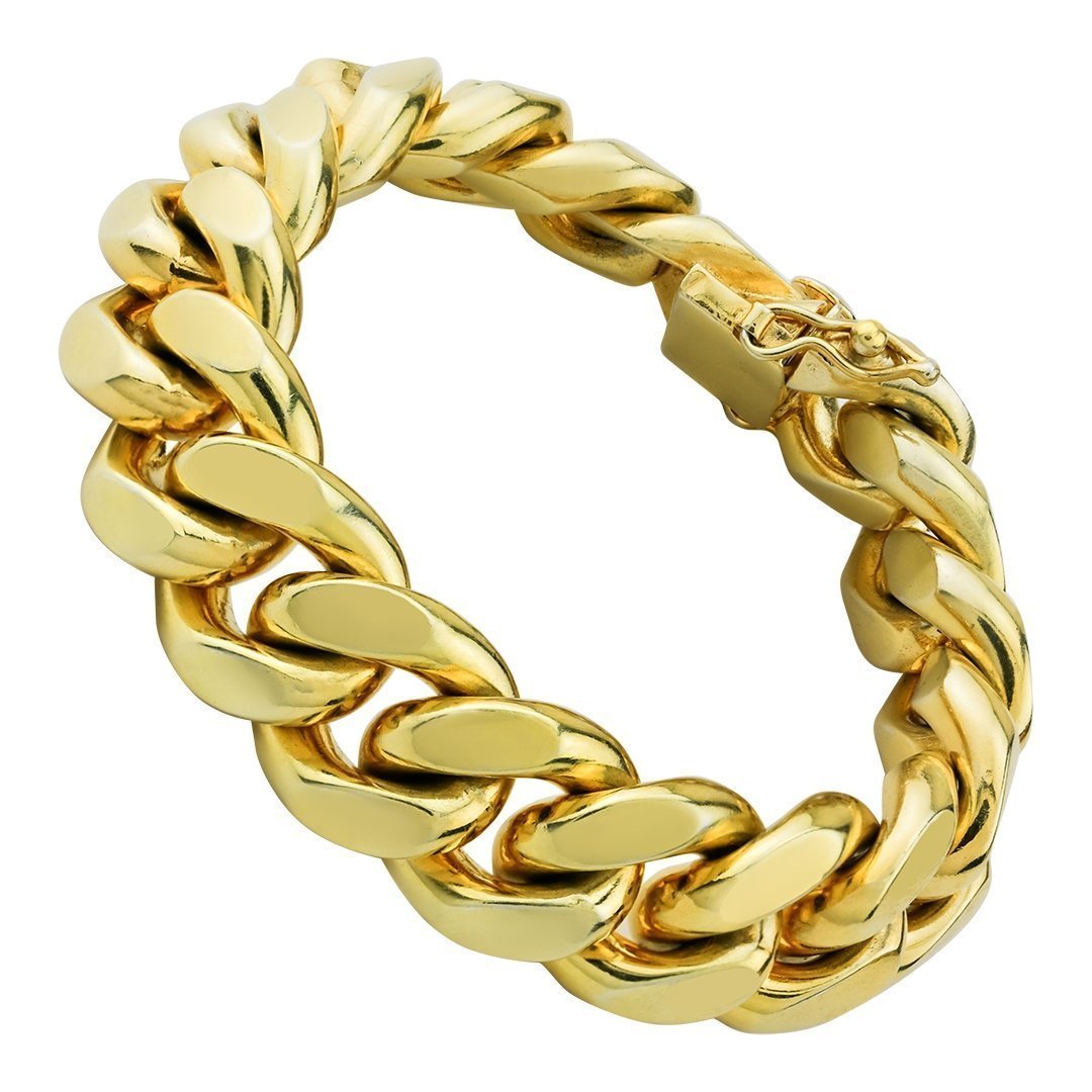 Yellow 14k Gold Plated Sterling Silver Cuban Link Bracelet 20 mm