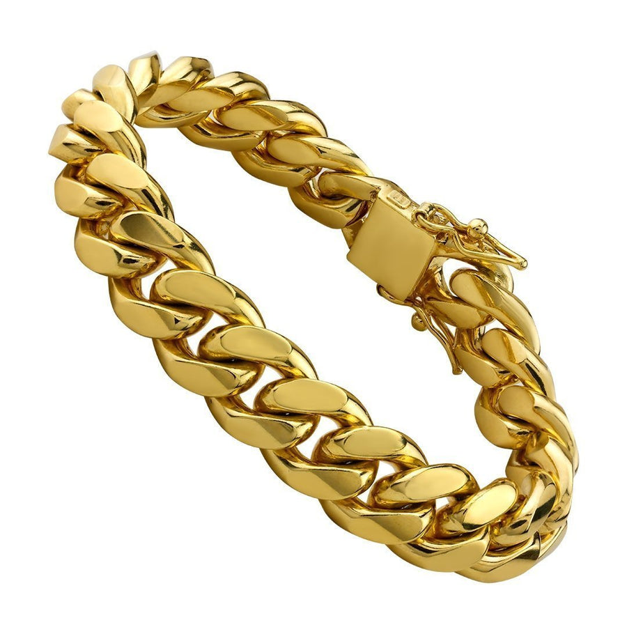Yellow 18k Gold Plated Sterling Silver Cuban Link Bracelet 14.5 mm