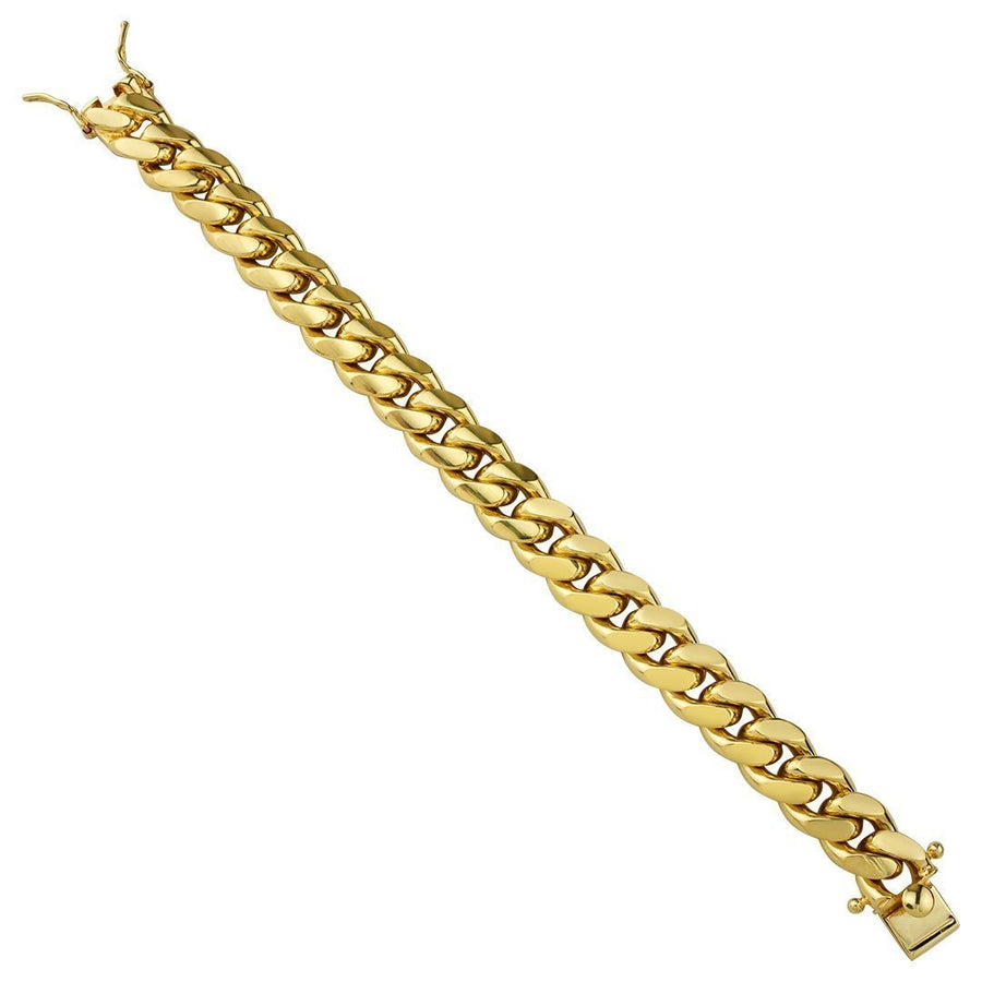 Yellow 18k Gold Plated Sterling Silver Cuban Link Bracelet 14.5 mm