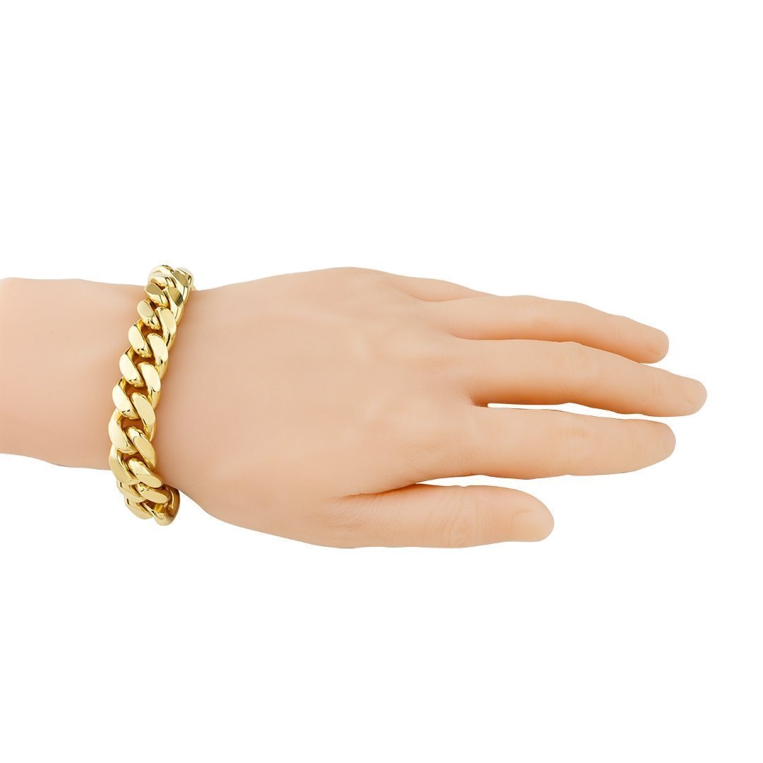 Yellow 18k Gold Plated Sterling Silver Cuban Link Bracelet 14.5 mm